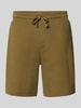 HUGO Regular fit sweatshorts met structuurmotief, model 'Austin' Kaki