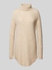 Pieces Loose Fit Stricktunika mit Rollkragen und abgerundetem Saum Modell 'ELLEN' Beige