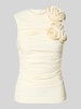YAS slim fit blouse met bloemige garnering model 'Orchida' Offwhite