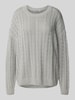 Review Gebreide pullover met kabelpatroon en ronde hals Lichtgrijs gemêleerd