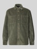 Christian Berg Men Regular Fit Hemdjacke aus Cord mit Kentkragen Metallic Gruen