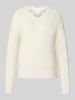 Jake*s Collection Pullover mit Spitzenbesatz am V-Ausschnitt Weiss