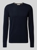 Bruun & Stengade Gebreide pullover met geribde ronde hals, model 'JUPITER' Donkerblauw