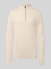 Christian Berg Men Slim Fit Strickpullover aus Woll-Mix mit Troyer-Kragen Ecru Melange