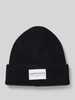 Only Beanie met omslag en labelpatch, model 'ALPHA' Zwart