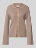 Christian Berg Woman Cardigan aus Viskose-Mix mit Polokragen Mittelbraun Mel