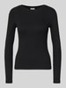 Jake*s Casual Shirt met lange mouwen in riblook met ronde hals Zwart
