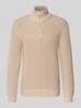 MCNEAL Slim Fit Strickpullover aus reiner Baumwolle mit Troyer-Kragen Beige