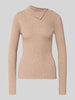MYON Slim Fit Pullover aus Viskose-Mix in Strick-Optik Beige Melange
