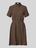 Jake*s Casual Overhemdjurk van mix van viscose en lyocell met strikceintuur Donkerbruin