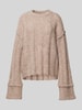 Pieces Loose Fit Strickpullover mit Wollanteil und Details an den Säumen Modell 'RUBBLE' Taupe