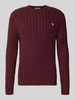 REVIEW Slim Fit Strickpullover aus reiner Baumwolle mit Zopfmuster Bordeaux
