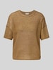 Milano Italy Gebreid shirt met ronde hals Camel