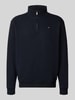 HECHTER PARIS Troyer mit Logo-Stitching und gerippten Abschlüssen Dunkelblau