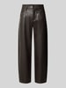 CAMBIO straight fit kunstleren broek met riemlussen model 'ELIN' Donkerbruin