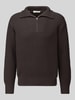 Selected Regular Fit Pullover aus reiner Baumwolle mit Troyer-Kragen Schoko