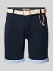 Redefined Rebel Regular Fit Shorts mit Gürtel in Flecht-Optik Modell 'MAGNUS' Dunkelblau