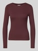 Jake*s Casual Shirt met lange mouwen in riblook met ronde hals Aubergine
