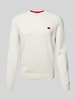 HUGO Strickpullover mit Label-Badge Modell 'San Cassius' Offwhite