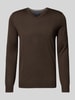 Christian Berg Men Gebreide pullover van een mix van merinowol met V-hals Donkerbruin gemêleerd