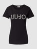 Liu Jo White T-shirt z obszyciem ozdobnymi kamieniami z logo Czarny