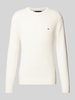 Tommy Hilfiger Slim Fit Strickpullover mit Fischgrät-Struktur Ecru