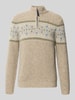 RAGMAN Norwegerpullover aus Woll-Mix mit Troyer-Kragen Taupe