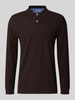 Fynch-Hatton Regular Fit Langarm-Poloshirt mit Label-Stitching Dunkelbraun
