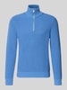 MCNEAL Slim Fit Strickpullover aus reiner Baumwolle mit Troyer-Kragen Sky
