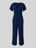 More & More Jumpsuit met V-hals en strikceintuur Donkerblauw