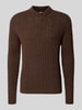 Lindbergh Strickpullover aus Leinen-Mix mit Polokragen Dunkelbraun