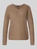 Only Regular Fit Strickpullover mit V-Ausschnitt Modell 'CAMILLA' Taupe Melange
