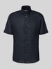 Jake*s Slim Fit Leinenhemd mit Knopfleiste Black