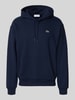 Lacoste Bluza z kapturem o kroju relaxed fit z mieszanki bawełny Granatowy