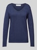 Christian Berg Woman Gebreide pullover met afgeronde V-hals Donkerblauw