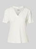 s.Oliver BLACK LABEL Regular Fit T-Shirt aus Viskose-Mix mit Satinausschnitt Offwhite