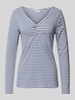 Fransa Longsleeve mit geripptem V-Ausschnitt Modell 'mona' Blau