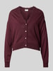Jake*s Casual Cardigan mit V-Ausschnitt und Spitzenbesatz Pflaume