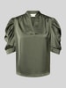 Neo Noir Regular Fit Bluse aus Satin mit Puffärmeln Modell 'Roella' Dunkelgruen