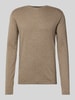 Christian Berg Men Regular Fit Strickpullover aus reiner Baumwolle mit Rundhalsausschnitt Taupe Melange