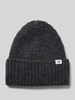 Tom Tailor Denim Beanie aus Rippstrick mit Logo-Patch am Umschlag Anthrazit