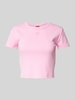 HUGO Cropped T-Shirt mit Label-Print Rosa