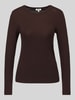 s.Oliver RED LABEL Bluzka z długim rękawem o kroju slim fit z czystej bawełny Ciemnobrązowy