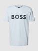 BOSS Green T-shirt met labelprint Rookblauw