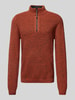 camel active Gebreide pullover met ribboorden Donkerrood