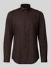 Jake*s slim fit zakelijk hemd met kentkraag Donkerbruin