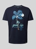 Lerros T-shirt met motief- en statementprint Marineblauw