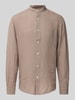 BOSS Orange Regular Fit Leinenhemd mit Stehkragen Modell 'Race' Hellbraun