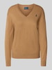 Polo Ralph Lauren Gebreide pullover met logostitching en V-hals Camel