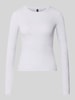 VERO MODA Langarmshirt mit schimmernder Rippstruktur Hellgrau